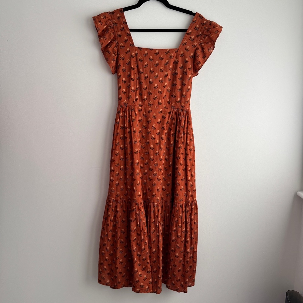 Madewell Terracotta Floral Midi Dress - Picture 4 of 7